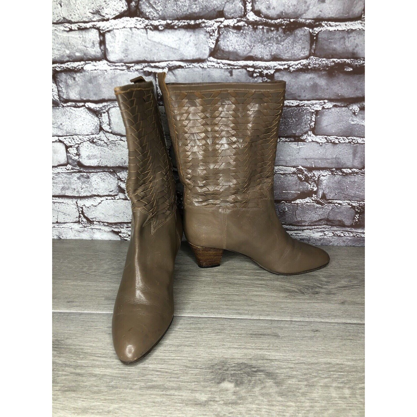 Frye Frye Vintage Taupe Leather Woven Weaves Heel Western Boots W Size US 5.5 / IT 35.5 - 2 Thumbnail