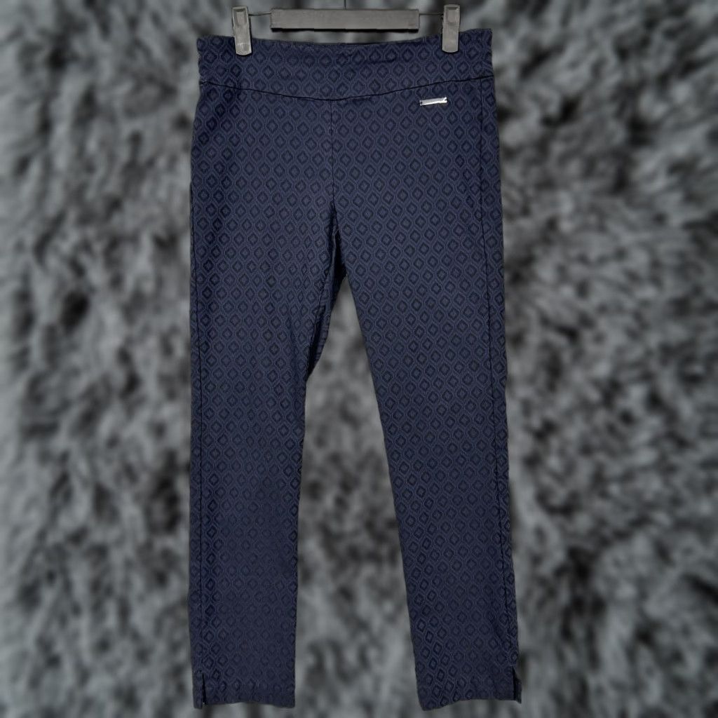Vintage Roz & Ali Pants Womens 8P Petite Blue Ponte Ankle Workwear Geometric Tapered Pull On Elastic Waist Office Casual Size 30" / US 8 / IT 44 - 1 Thumbnail