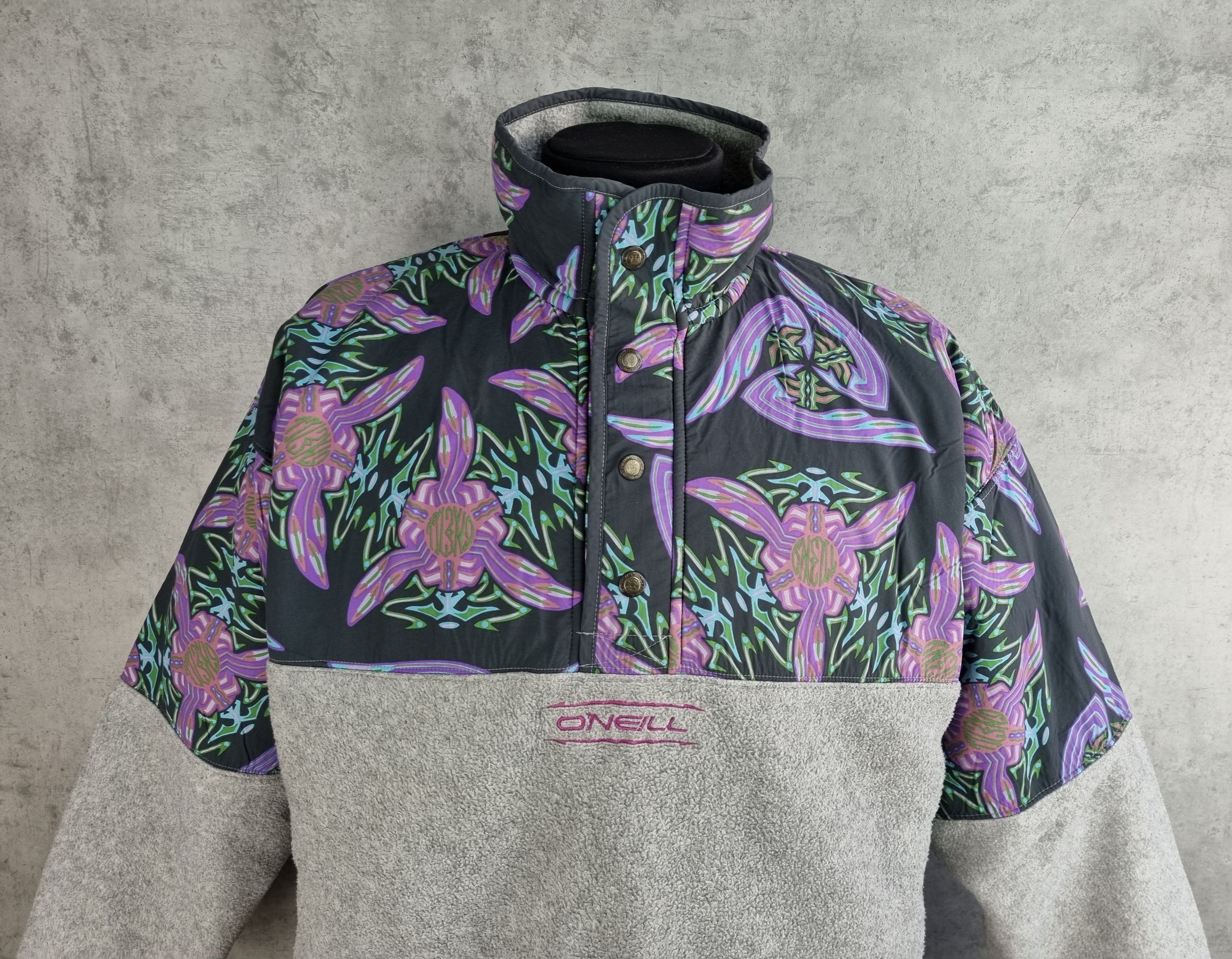 O'Neill × Vintage 80s Vintage ONeill Fleece Nylon Abstract Fractals Pullover Size US L / EU 52-54 / 3 - 16 Thumbnail