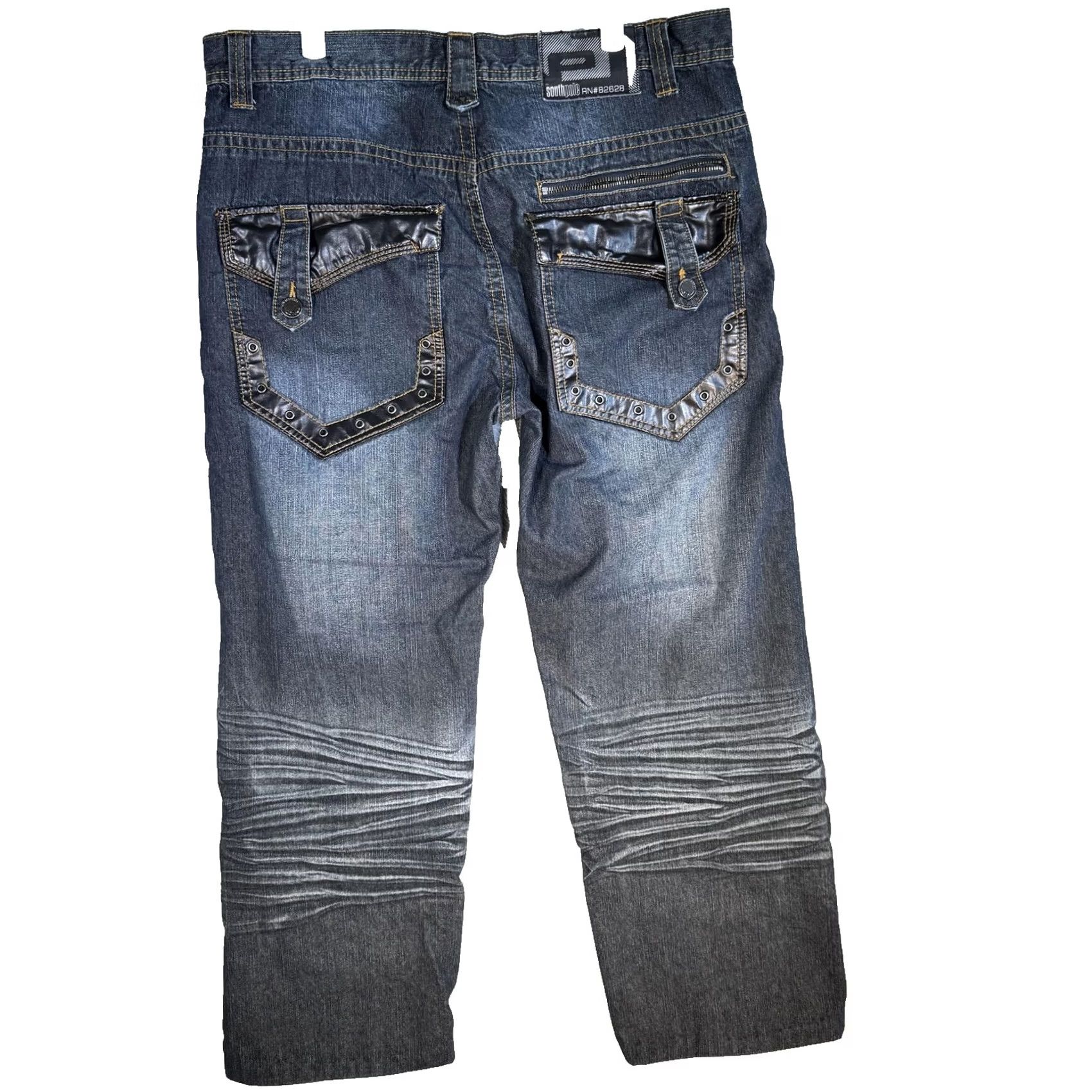Southpole Southpole Jeans Mens 38x32 Blue Whiskered Distressed Straight Leg Back Flap Pockets Size US 38 / EU 54 - 2 Thumbnail