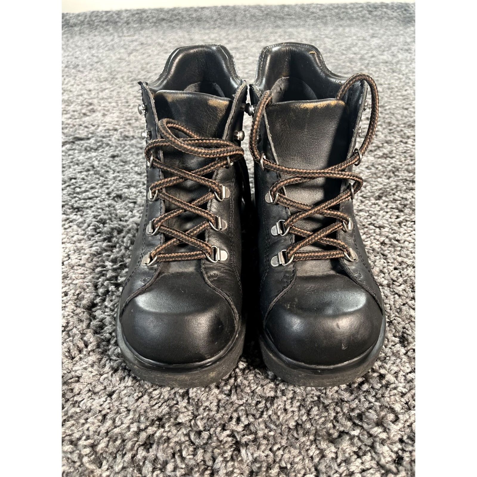Vintage VINTAGE MIA BOOT Boots Platform Leather Black Women's SZ 7M 90s Grunge High Heel Block Ankle Round Toe Size US 5 / IT 35 - 2 Thumbnail