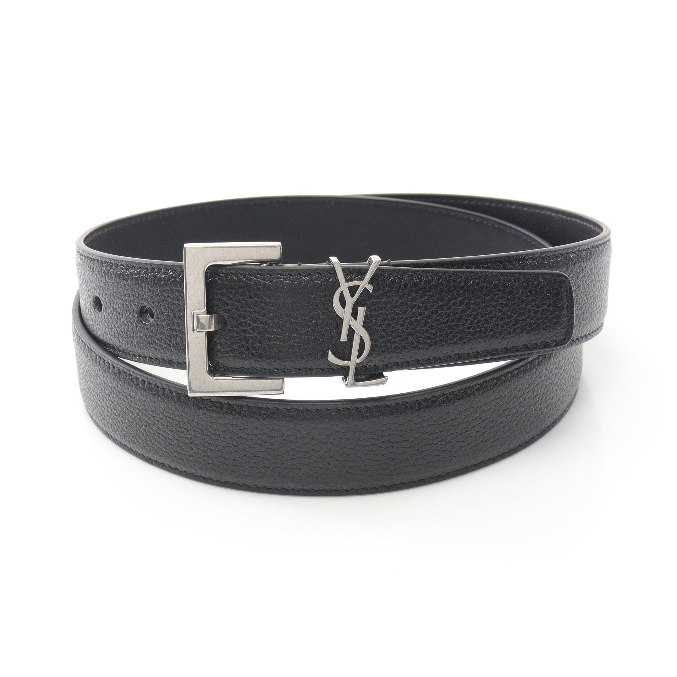 Yves Saint Laurent Yves Saint Laurent Cassandra Belt Leather Black Silver Hardware Size ONE SIZE - 1 Thumbnail