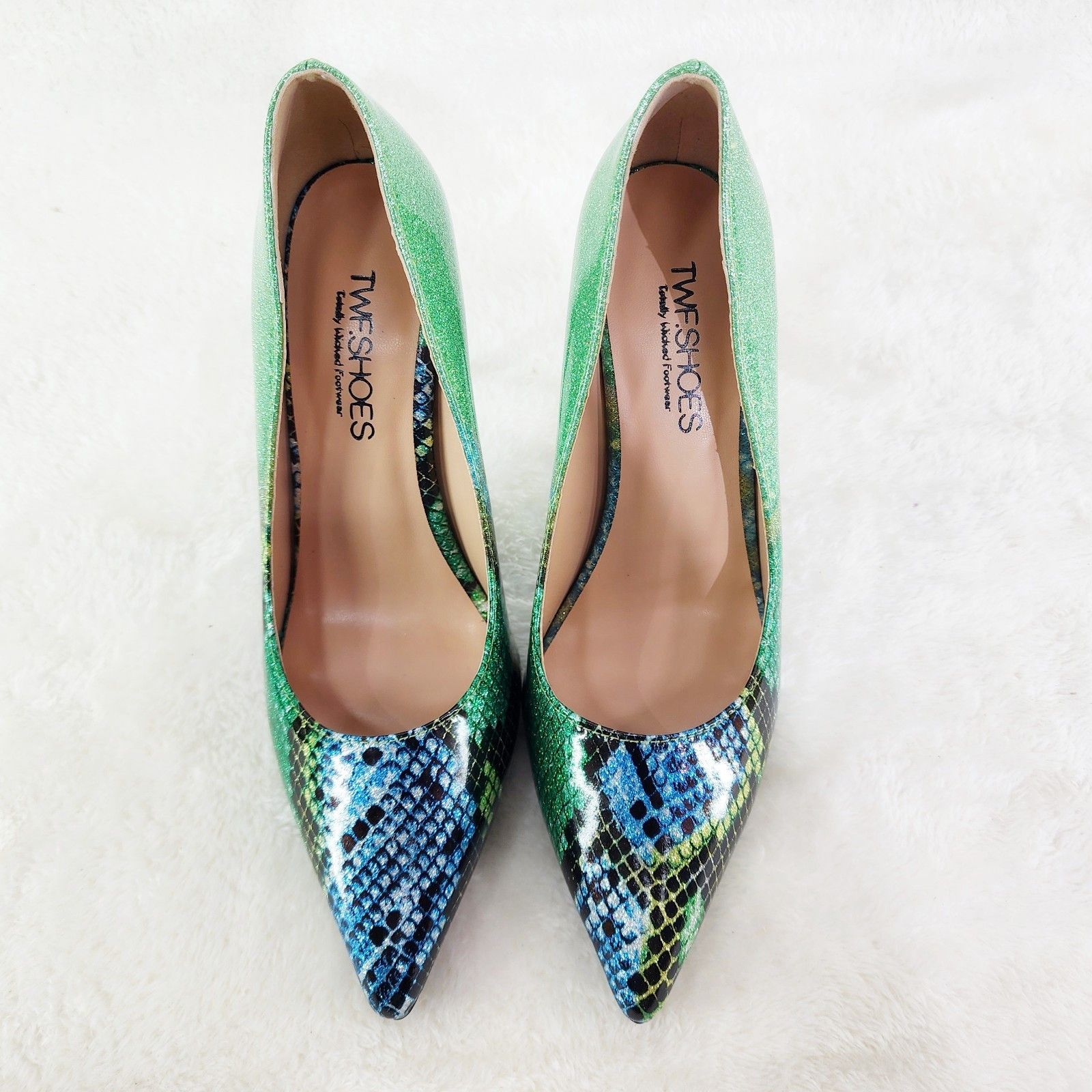 Other Fabio Green Glitter Ombre Patent 4" High Heel Shoes Pointy Size US 7 / IT 37 - 2 Thumbnail