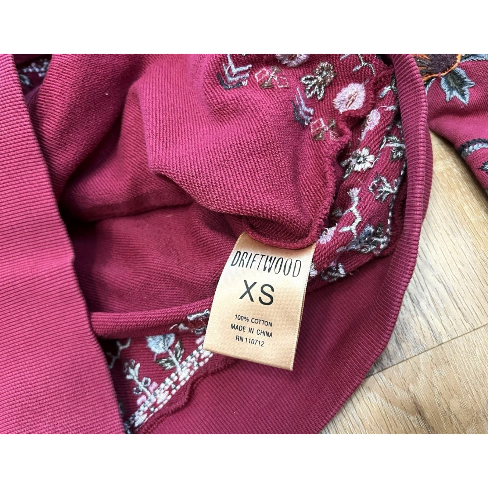 Vintage Driftwood Hoodie Shirt Maroon Floral Embroidered Zip Up Long Sleeve Hooded XS Women Size XS / US 0-2 / IT 36-38 - 6 Thumbnail