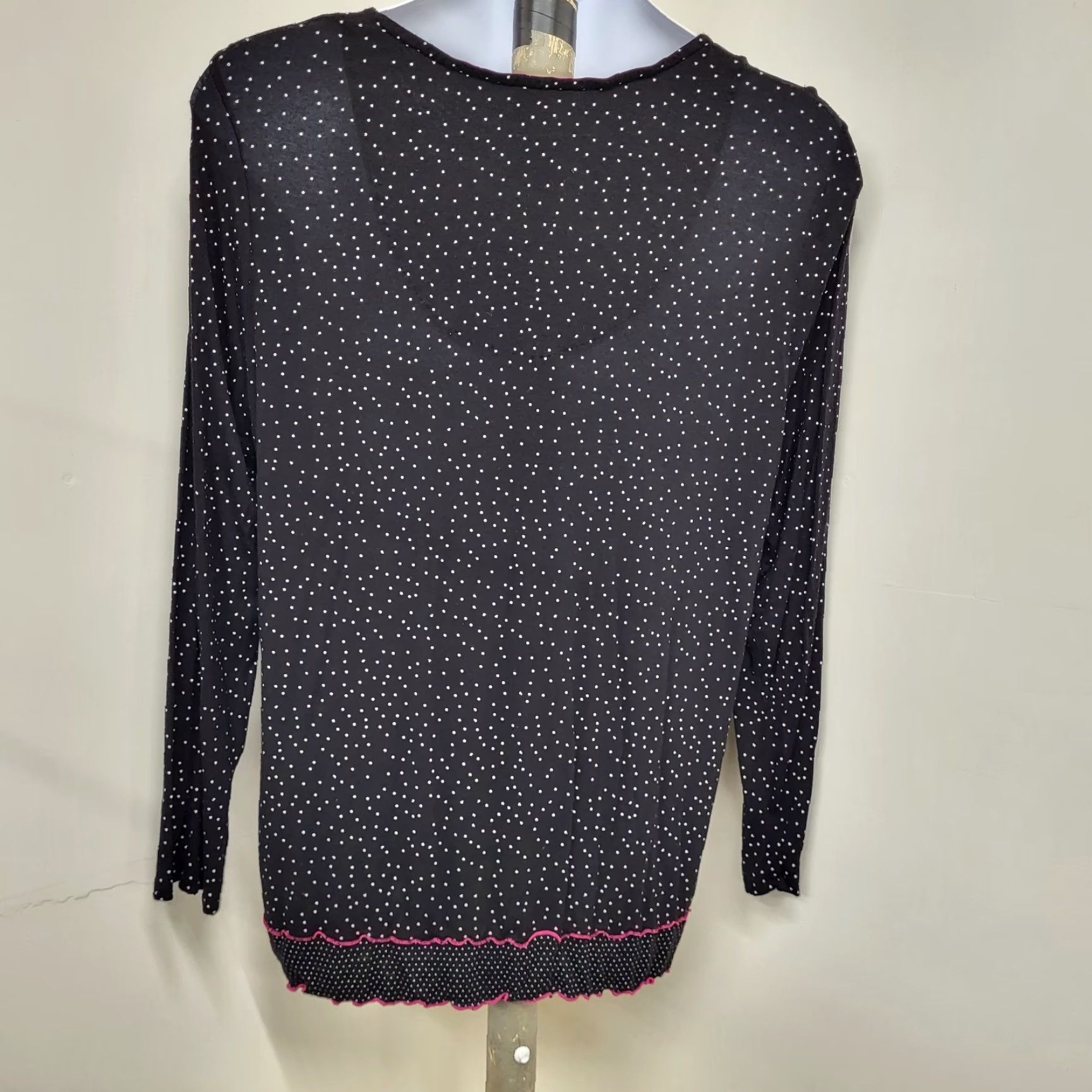 Ellen Tracy Ellen Tracy Blouse Women's 2X Polka Dot Long Sleeve Shirt Black/Pink Trim Casual Women’s Shirt Size XXL / US 16-18 / IT 52-54 - 5 Thumbnail