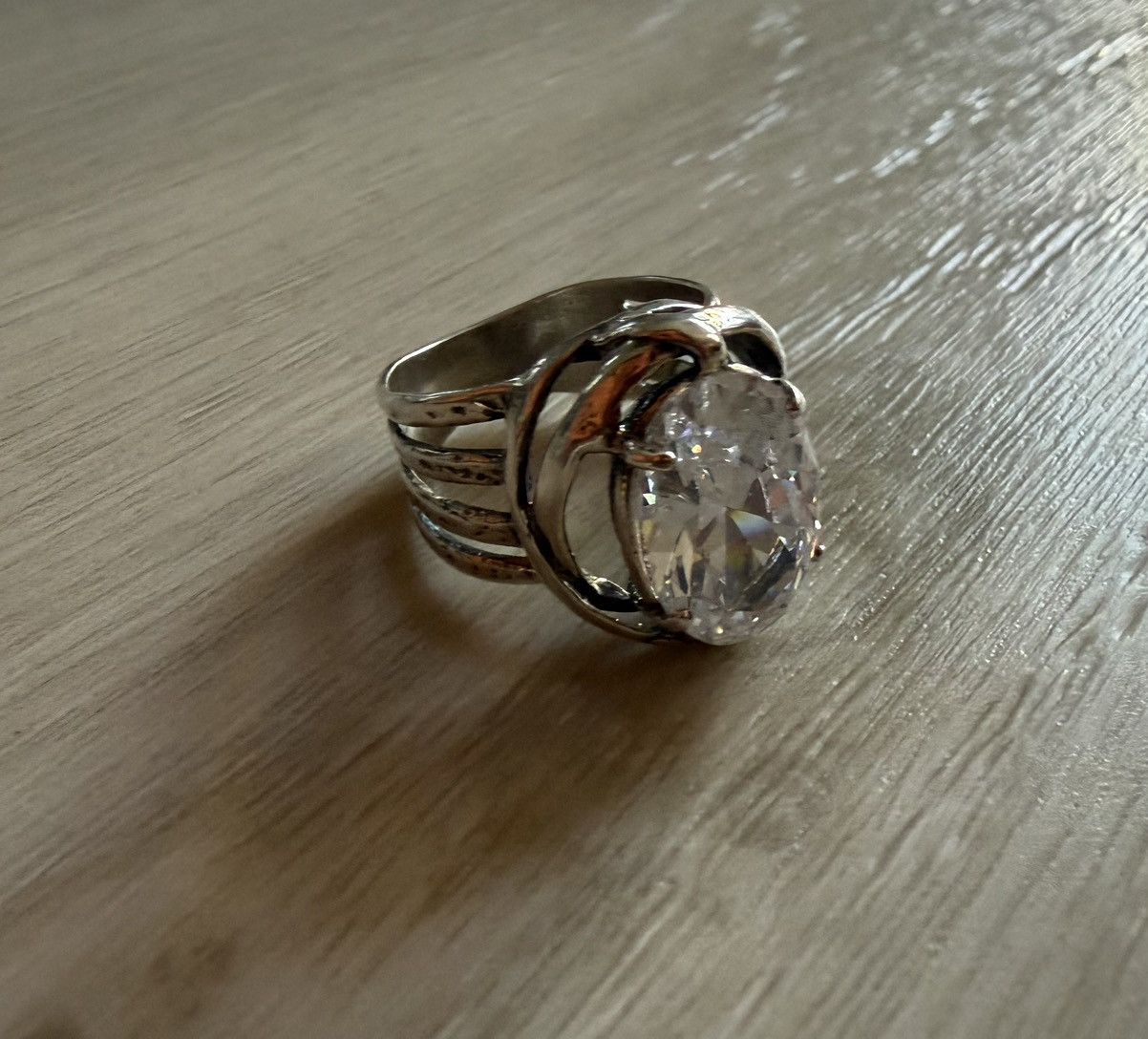 Vintage Vintage Italy 925 Silver Wrapped Nested CZ Cocktail Ring Size ONE SIZE - 2 Thumbnail