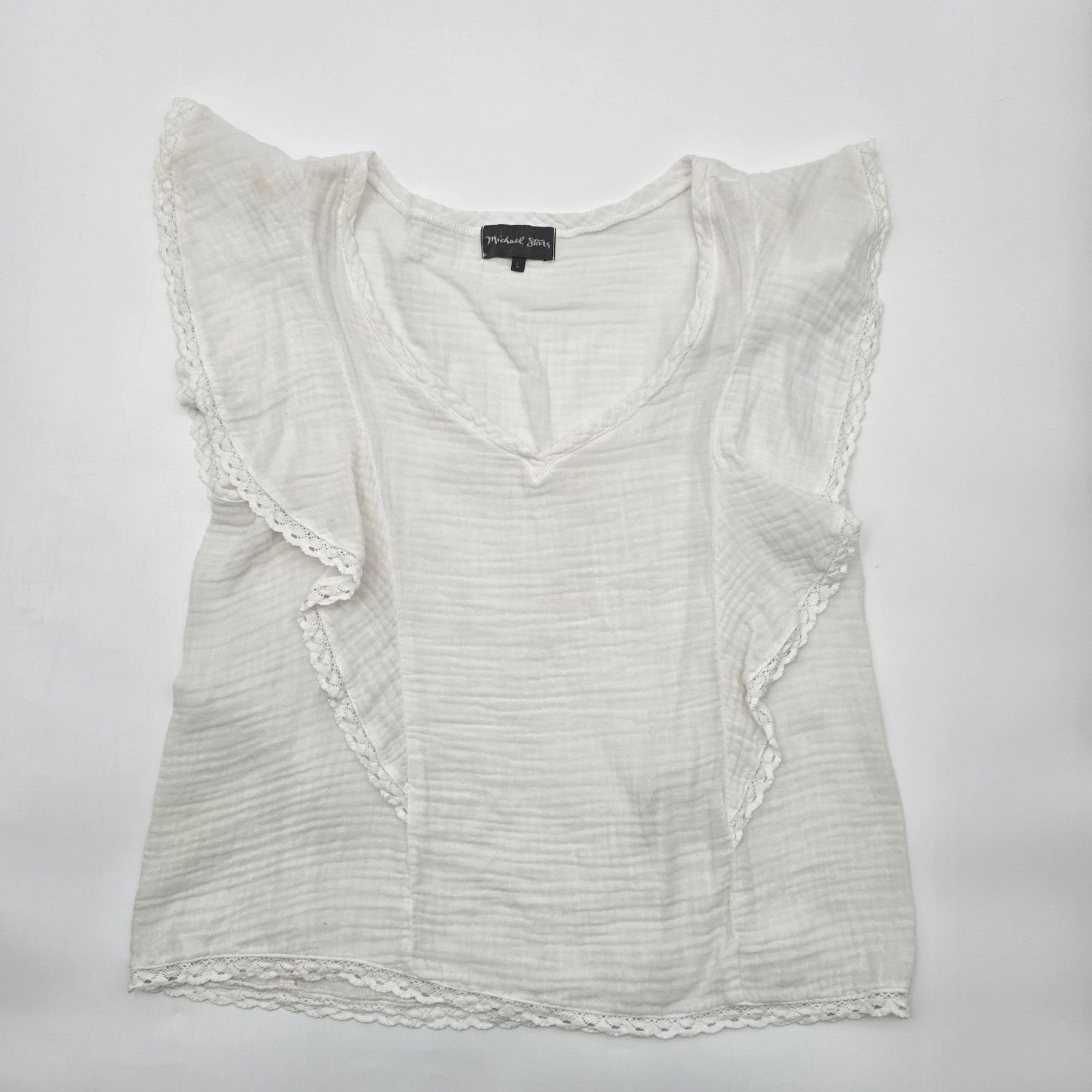 Other Michael Stars White Ruffle Short Sleeve Lace Cotton Large Size L / US 10 / IT 46 - 1 Thumbnail