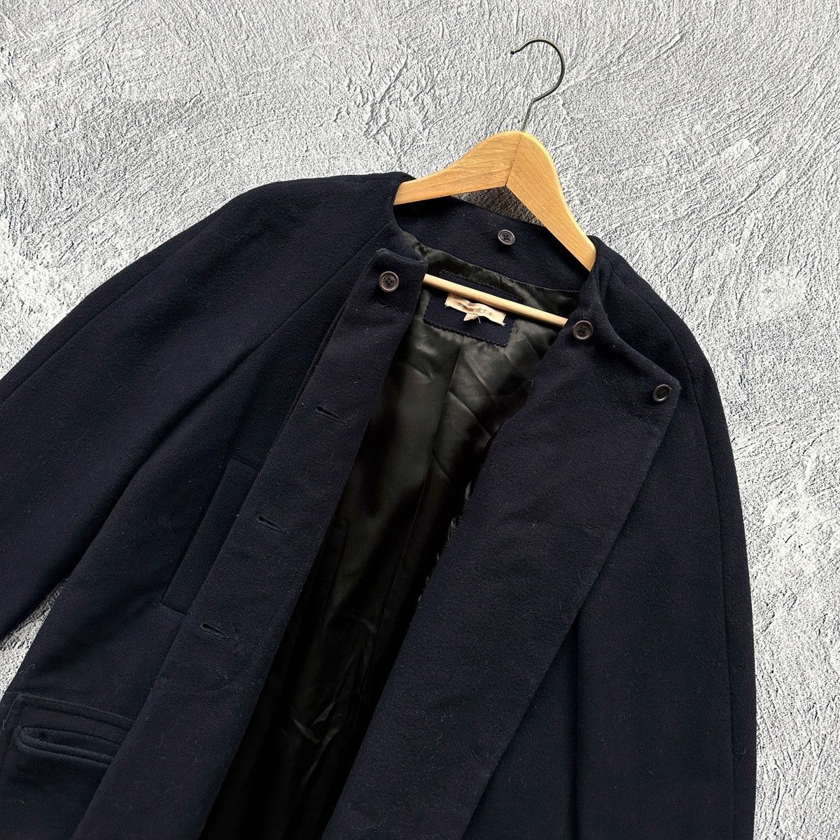 Sandro SANDRO Paris Navy Blue Wool Blend A-Line Collarless Coat Size M / US 6-8 / IT 42-44 - 7 Thumbnail