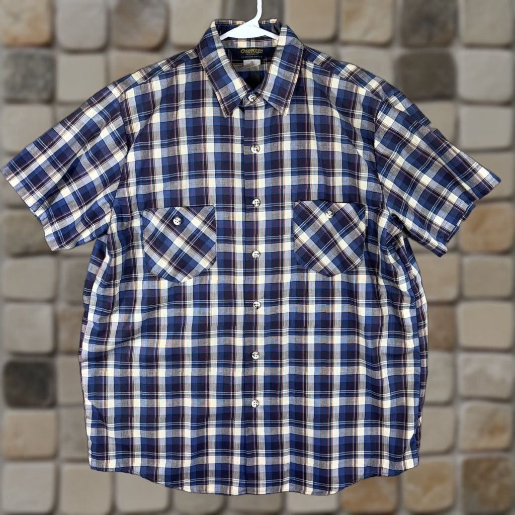 Vintage Oshkosh B’Gosh Shirt Mens L Plaid Short Sleeve Button Up Work Made USA Size US L / EU 52-54 / 3 - 1 Thumbnail