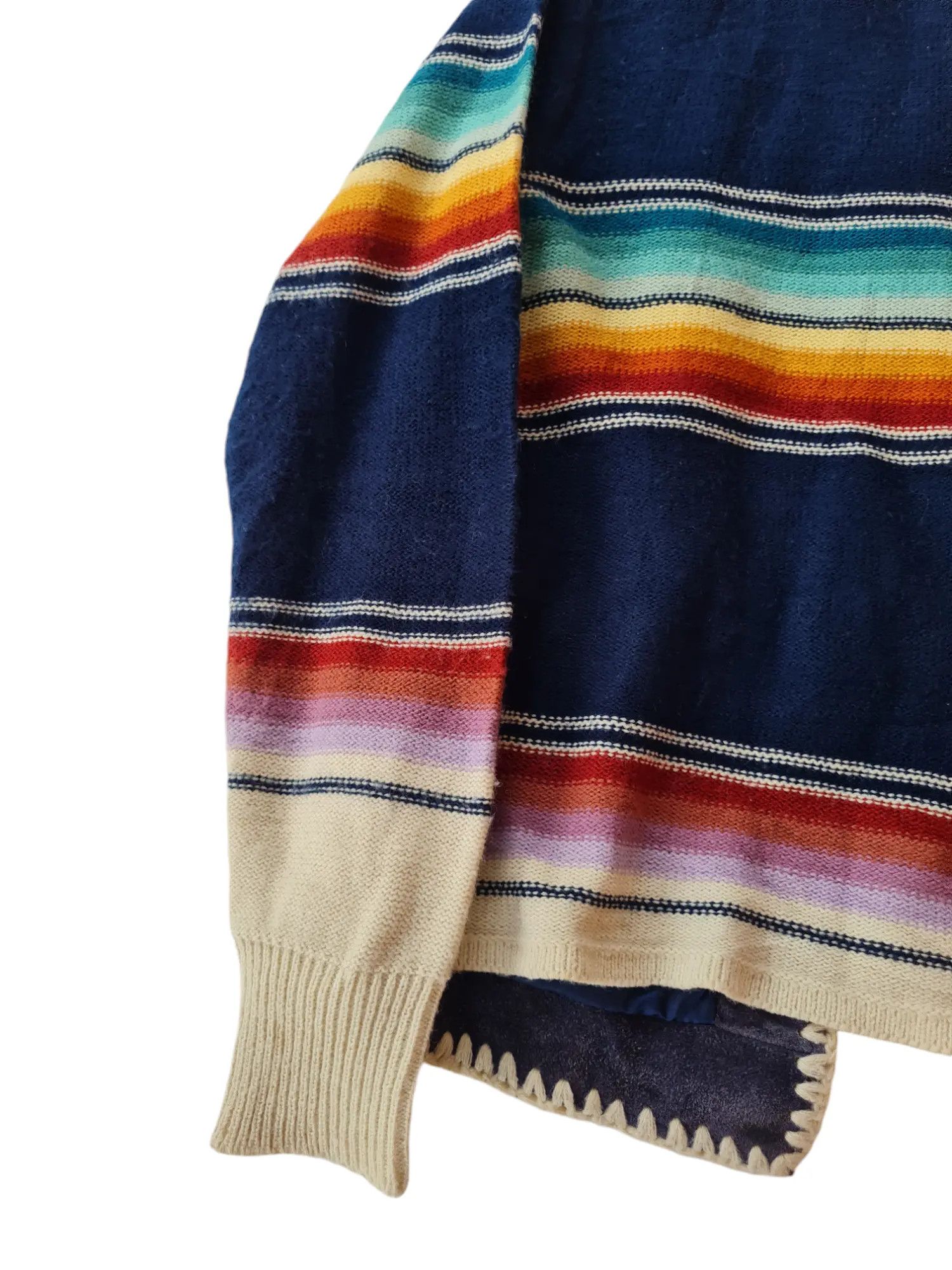 Vintage KNIT & SUEDE STRIPED TEXTILE PATCHWORK CARDIGAN Size US M / EU 48-50 / 2 - 8 Thumbnail