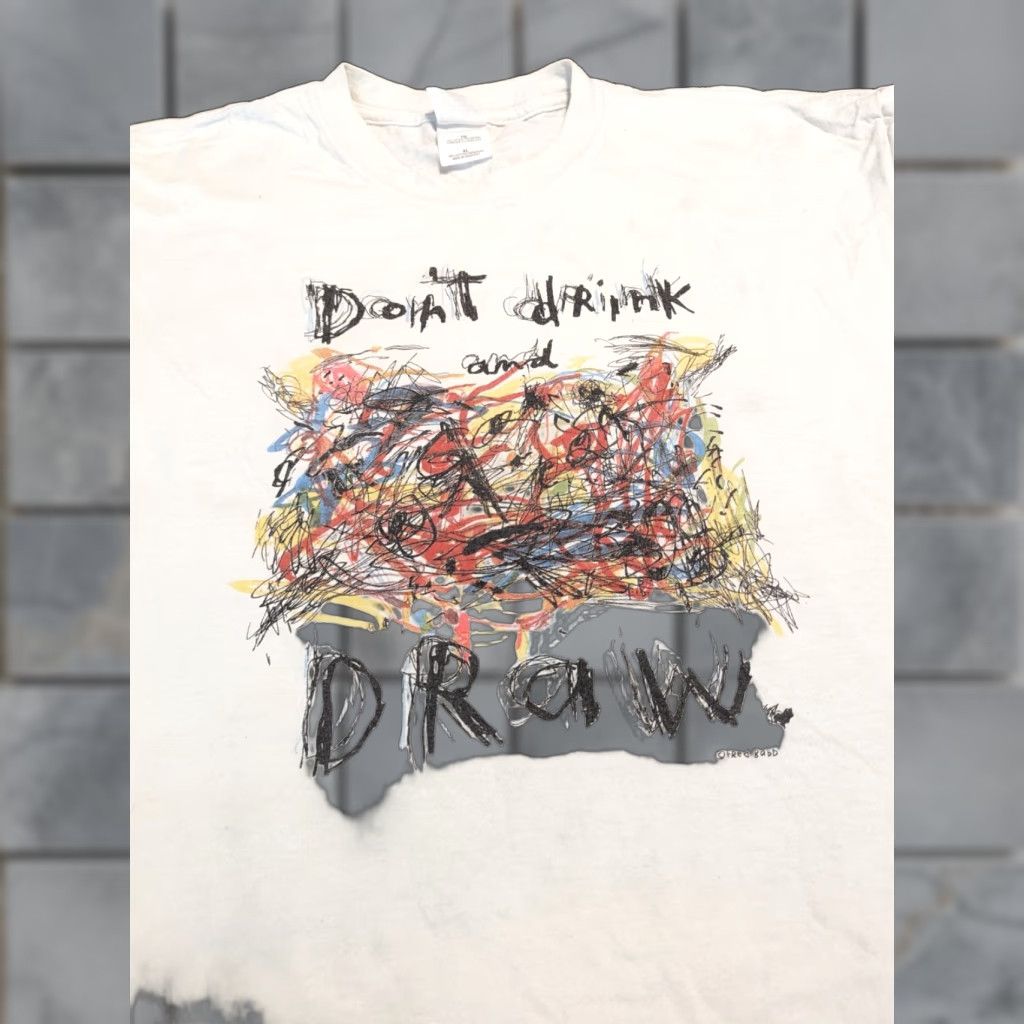 Gildan Fred Babb Art T-Shirt - Don't Drink and Draw - Adult XL White Cotton Gildan Crew Neck Short Sleeve Graphic Tee Men Art Tank Top Size US XL / EU 56 / 4 - 1 Thumbnail