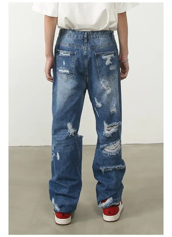 Japanese Brand American street hip-hop loose straight-leg ripped jeans Size US 32 / EU 48 - 5 Thumbnail
