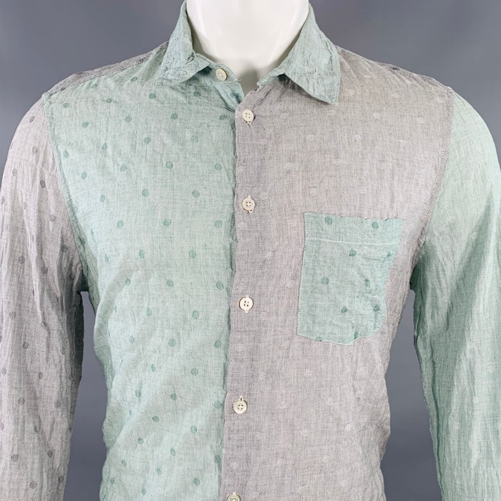Opening Ceremony Size M Grey Mint Color Block Cotton Long Sleeve Shirt Size US M / EU 48-50 / 2 - 2 Thumbnail