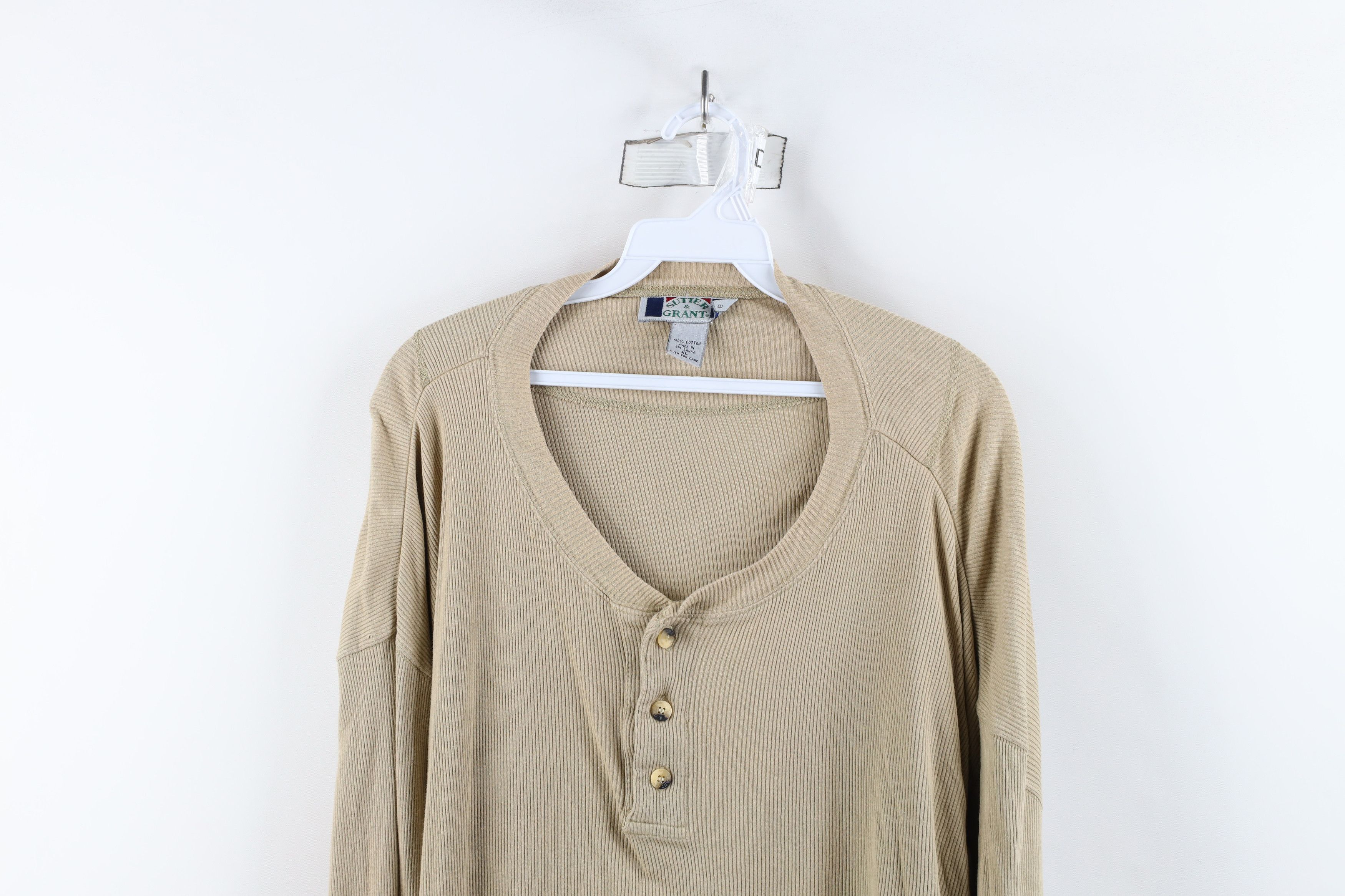 Vintage Vintage 90s Streetwear Ribbed Knit Henley T-Shirt Beige Size US XL / EU 56 / 4 - 2 Thumbnail
