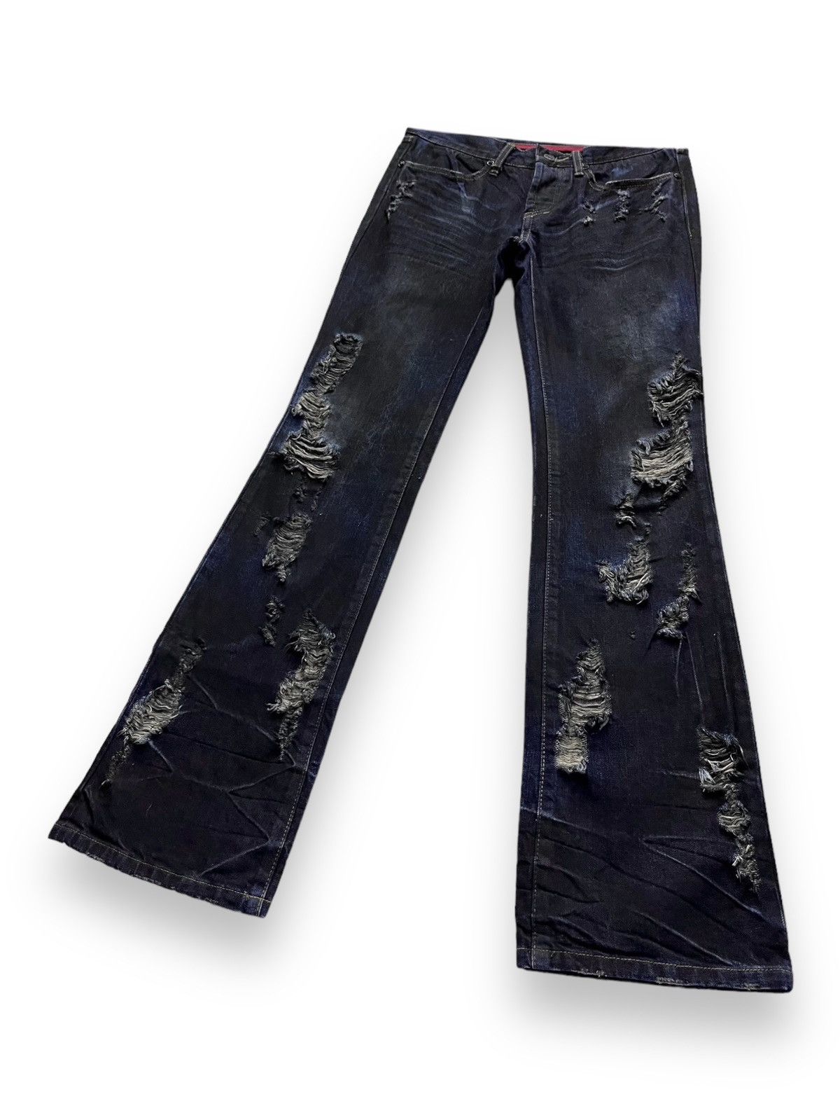 GOSTAR DE FUGA 🔥FUGA Indigo Charcoal Crash Denim Low Rise Skinny FLARE💥 Size US 29 - 2 Thumbnail
