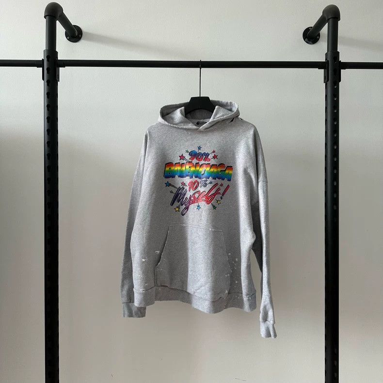 Balenciaga Balenciaga Rainbow Logo Gray Hoodie- Size US M / EU 48-50 / 2 - 1 Thumbnail