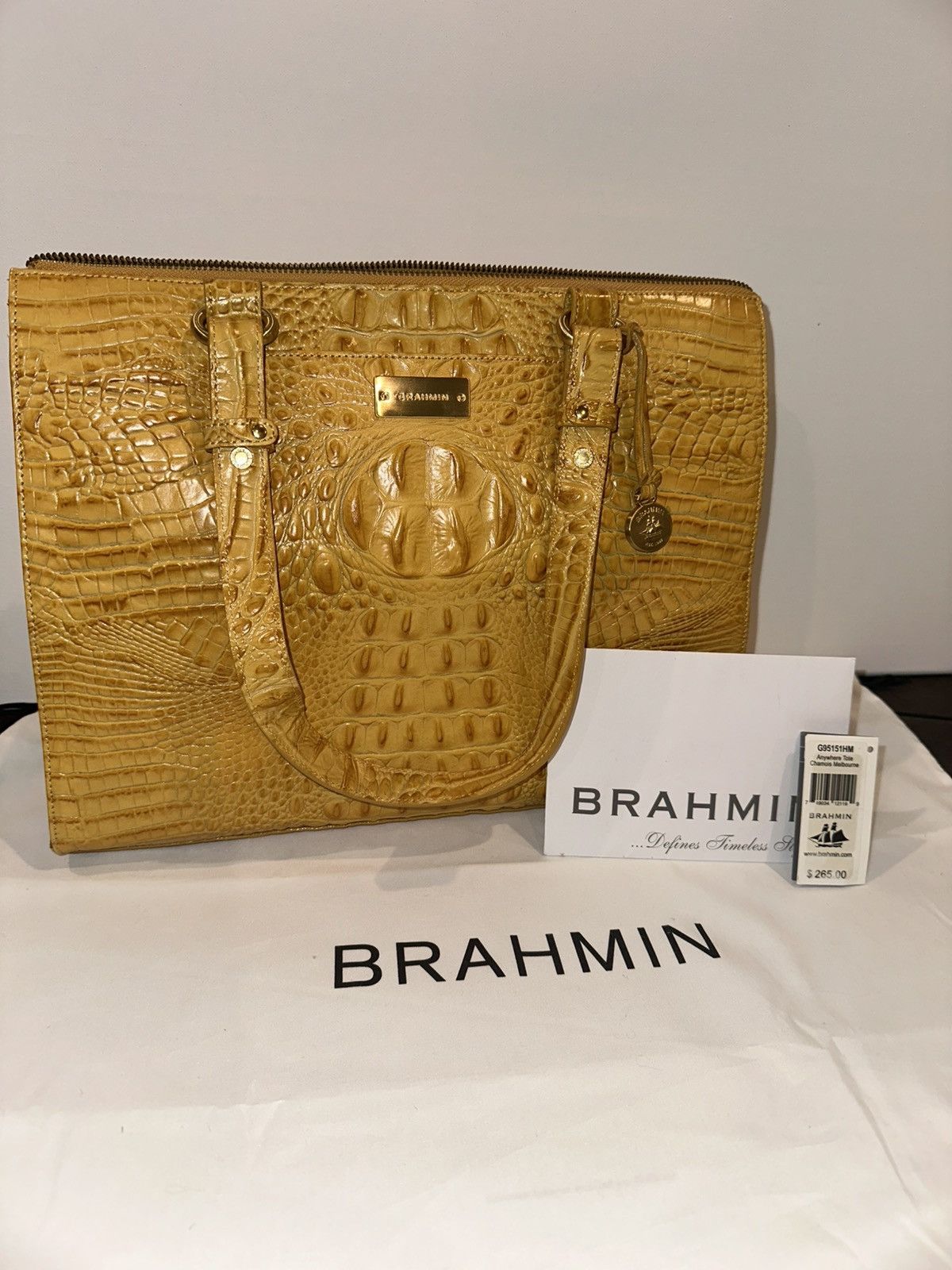 BRAHMIN Brahmin Anywhere Tote – Mustard Leather Tote NWT $325 MSRP Size ONE SIZE - 1 Thumbnail