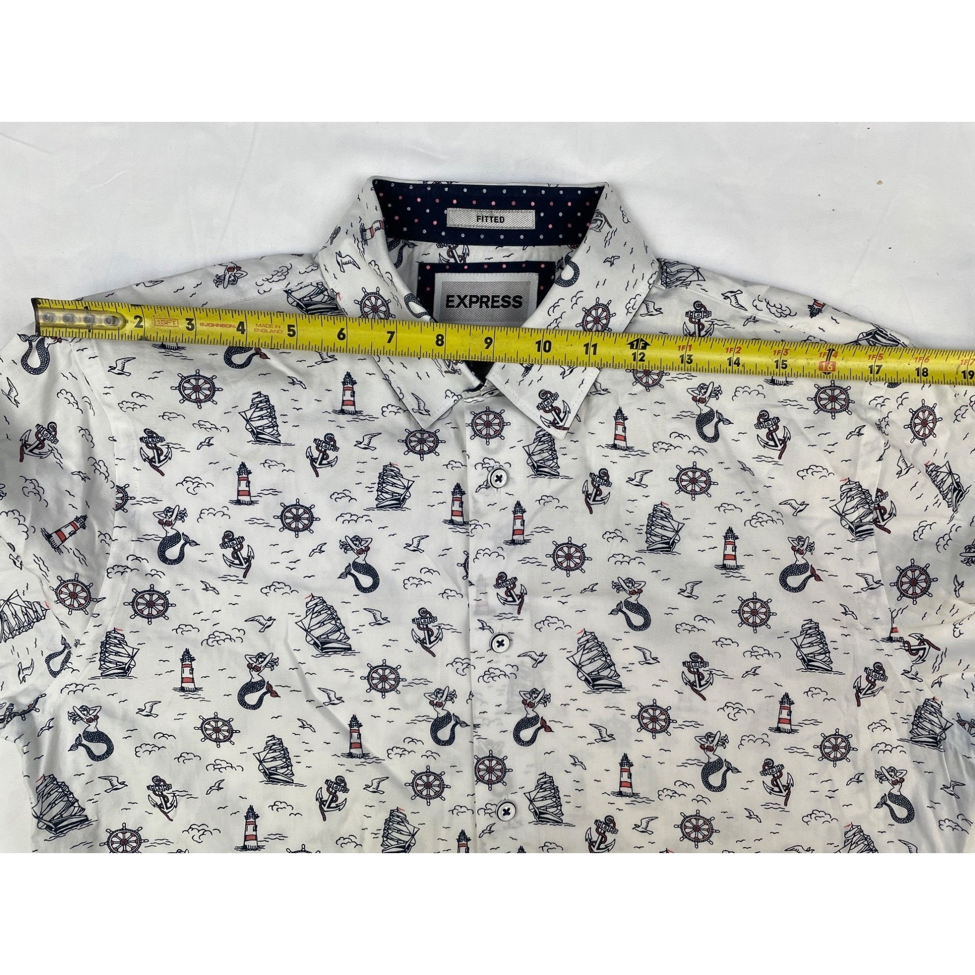 Express Express Men's White Nautical Button up Shirt Long Sleeves Si Size US M / EU 48-50 / 2 - 9 Thumbnail
