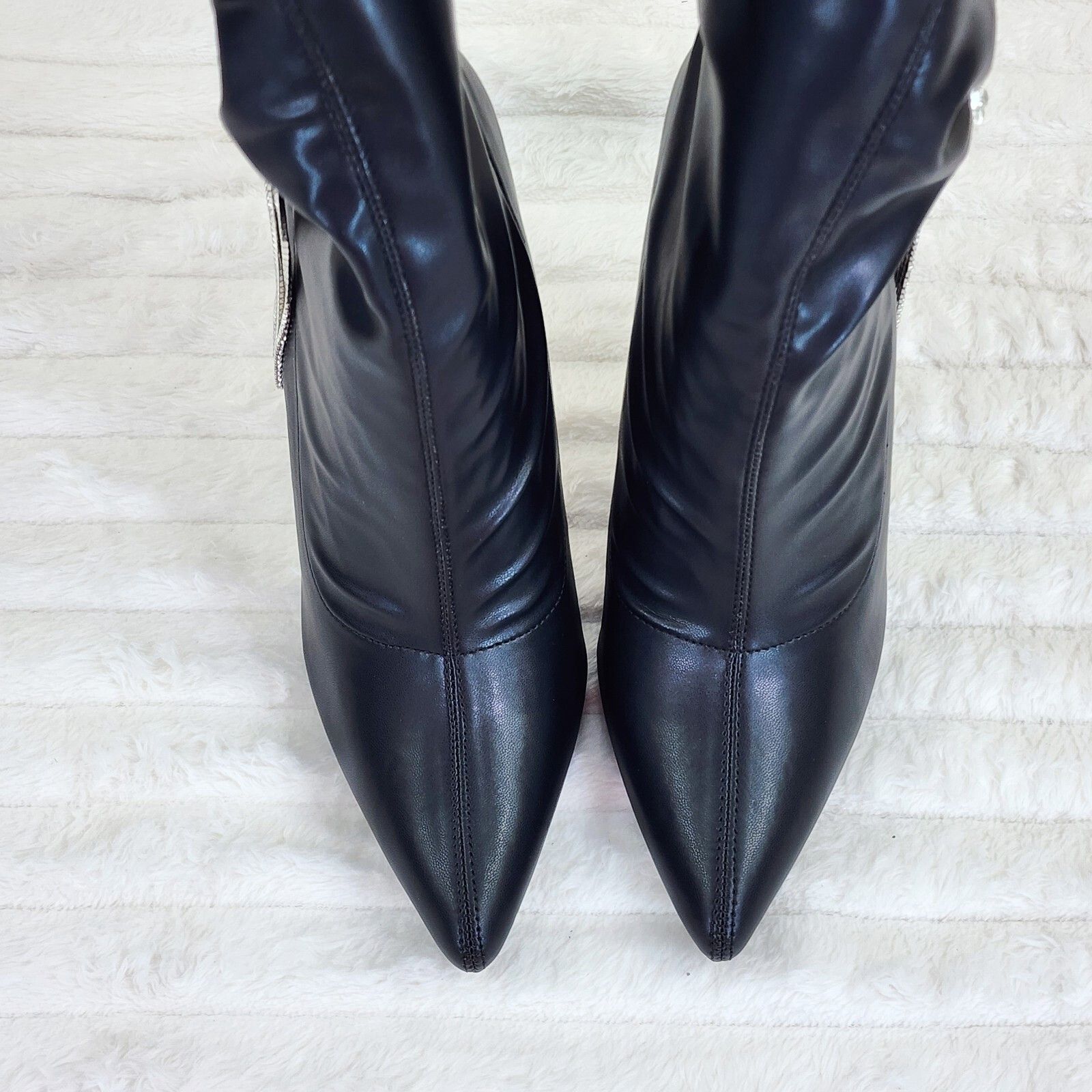 Other Sherry Black Pull on Scrunch Rhinestone Pendent High Heel An Size US 8.5 / IT 38.5 - 5 Thumbnail