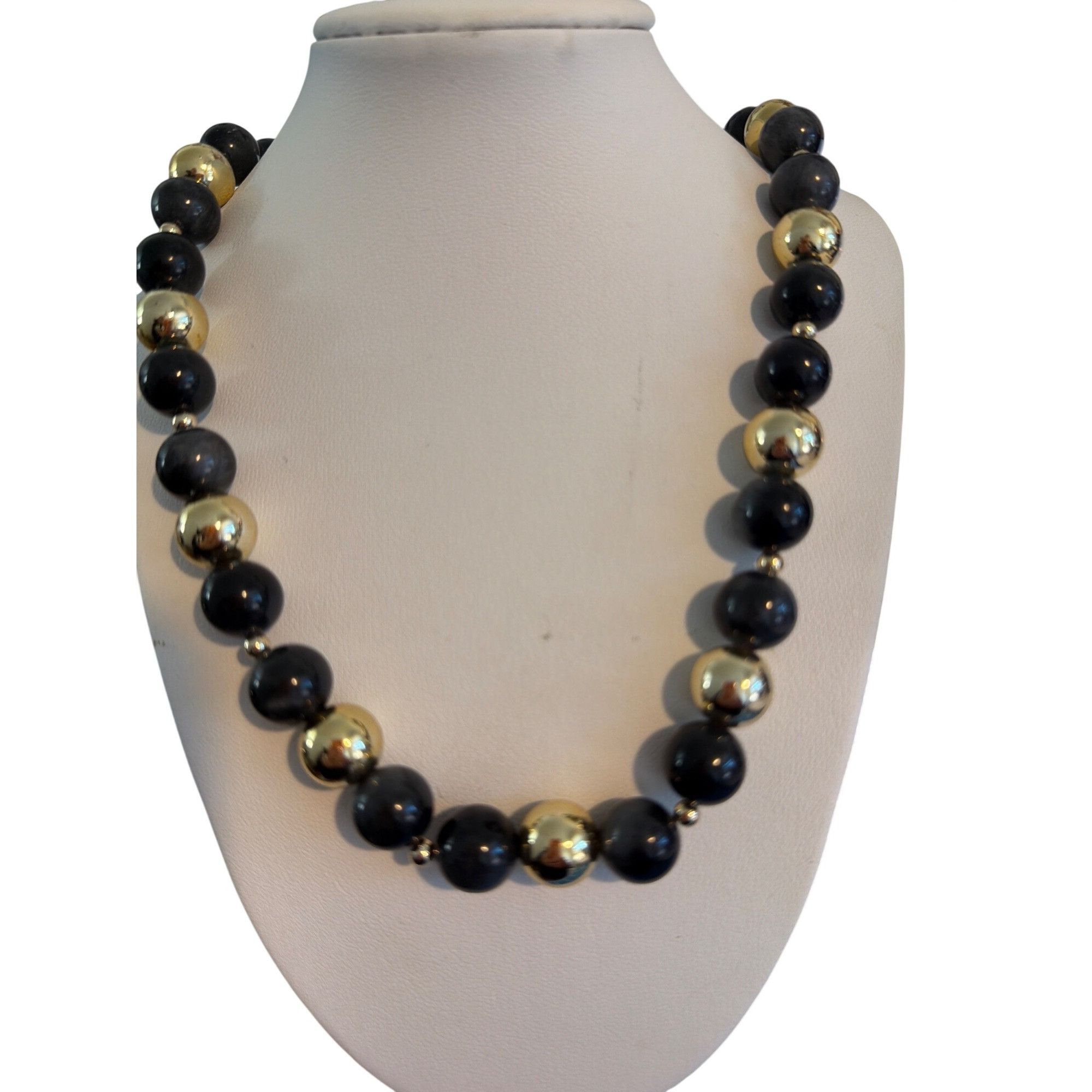 Other Vintage Acrylic Bead Necklace Black Gray Gold Tone Classic 2 Size ONE SIZE - 1 Thumbnail