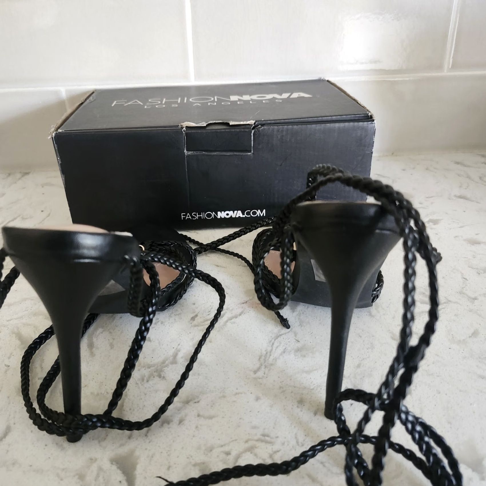 Fashion Nova Fashion Nova She's Ready Heels Women's Black Wrap Up Strappy Heel Size 9 Going Out Womens Size US 9 / IT 39 - 7 Thumbnail