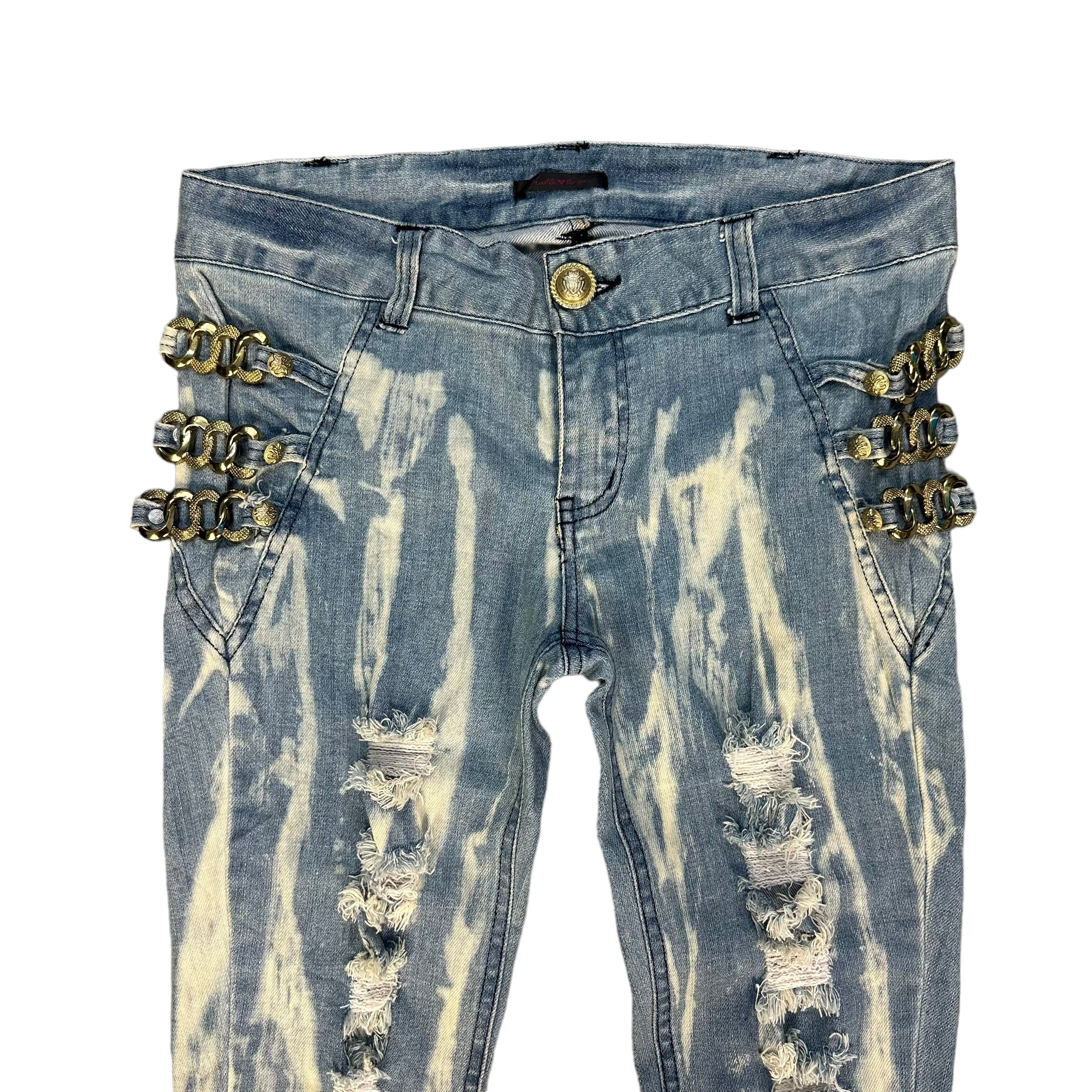 Japanese Brand DIALLE LAISEN DISTRESSED FASHION LIGHT WASH JEANS #8847-031 Size 33" - 2 Thumbnail