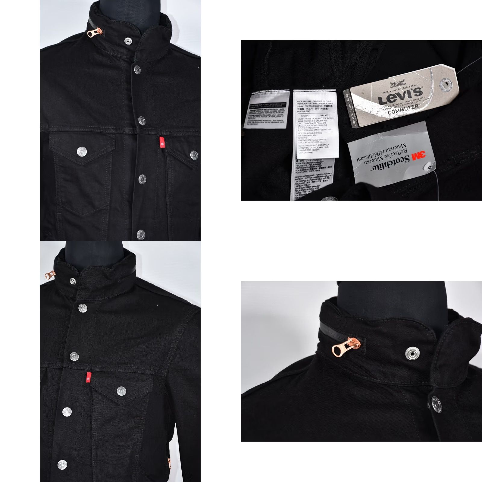 Levi's LEVI'S Commuter Reflective Denim Trucker Jacket Men's S Black COTTON 89%COTTON 9%POLYAMIDE 2%ELASTANE Reflective Hooded Casual 2010s? 90s? (adjusted) Size US S / EU 44-46 / 1 - 8 Thumbnail