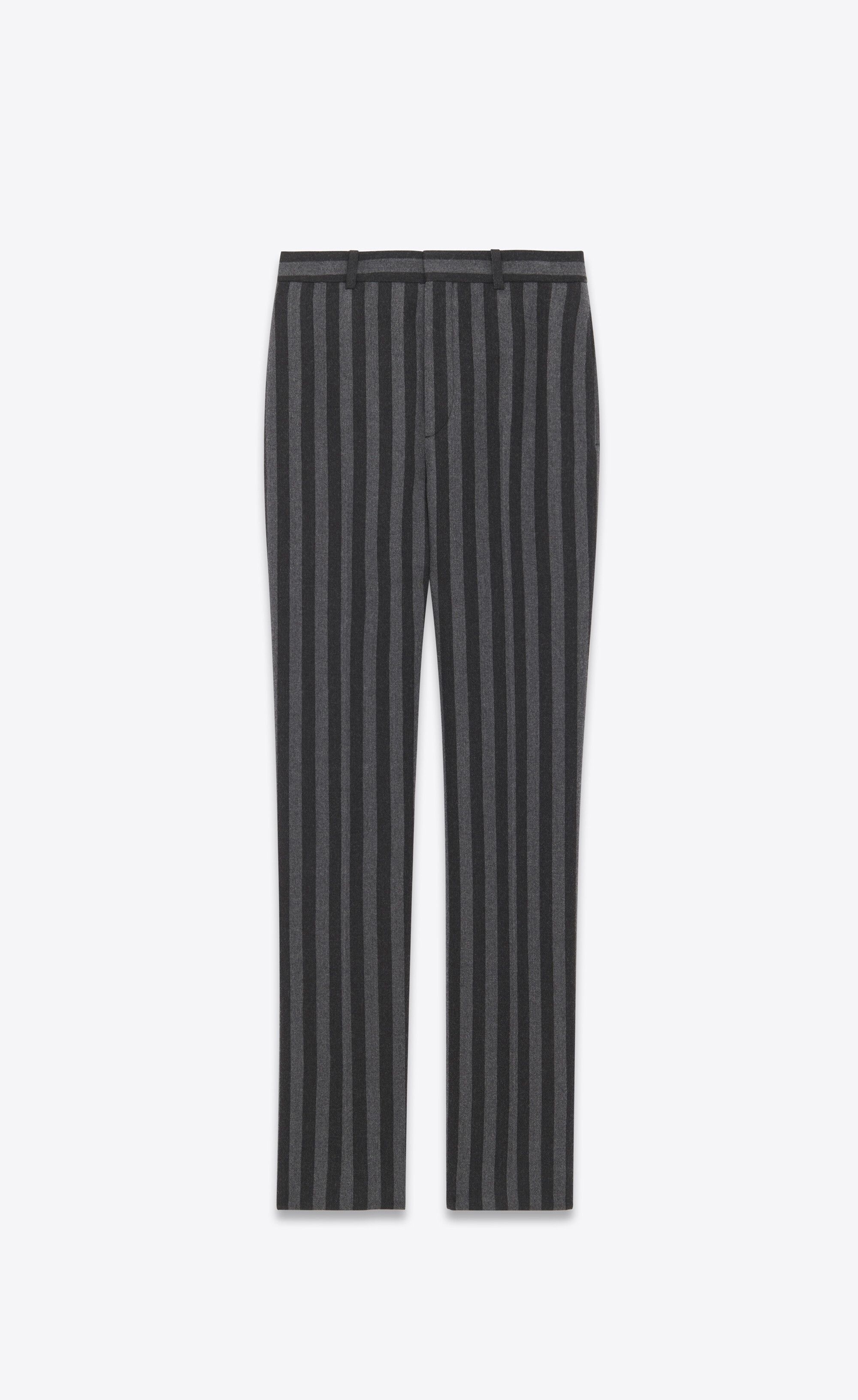 High-waisted pants in stripped wool