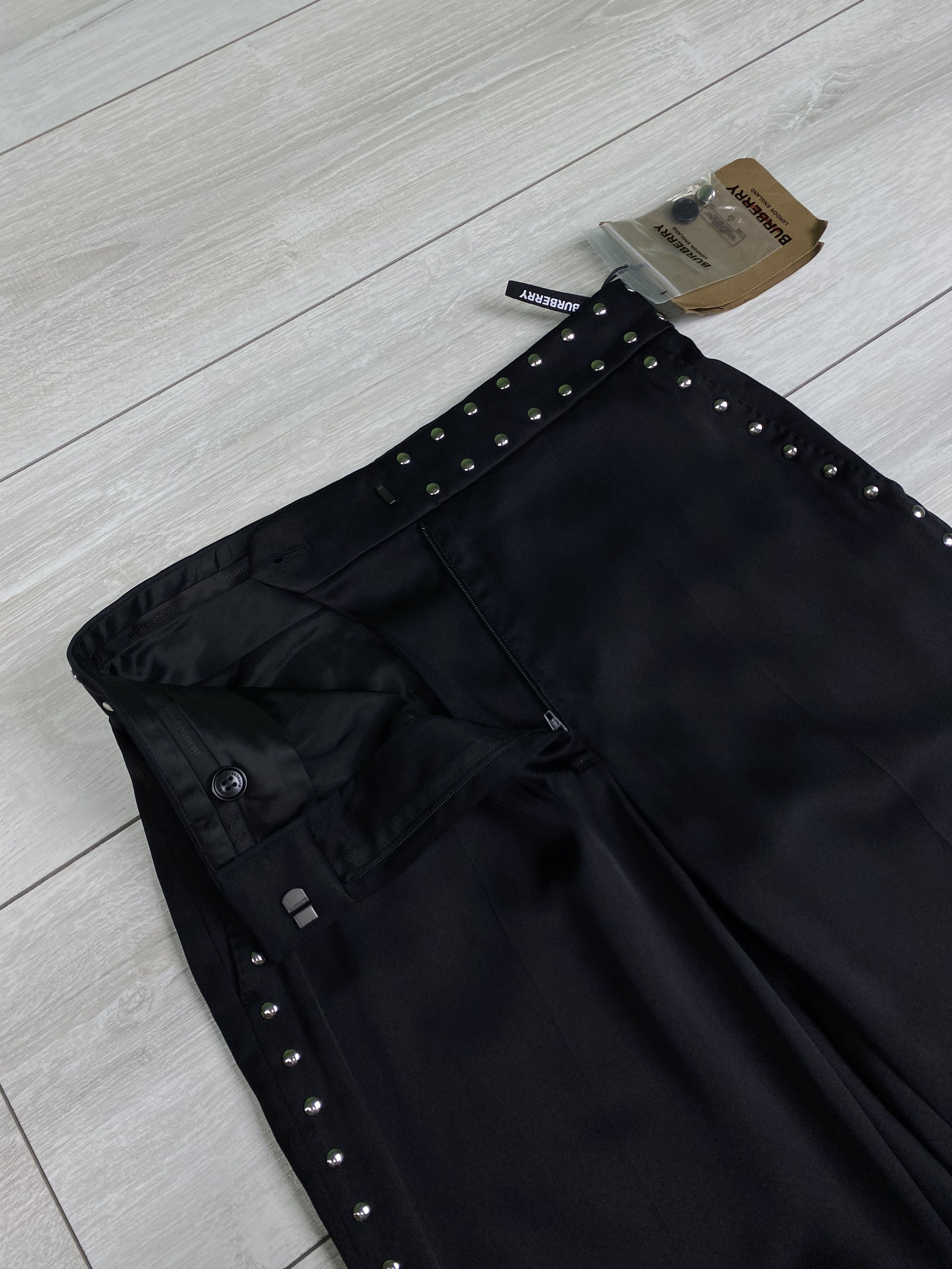 Burberry Burberry Black Silk Satin Studded Tailored Trousers pants Size 24" / US 00 / IT 34 - 7 Thumbnail