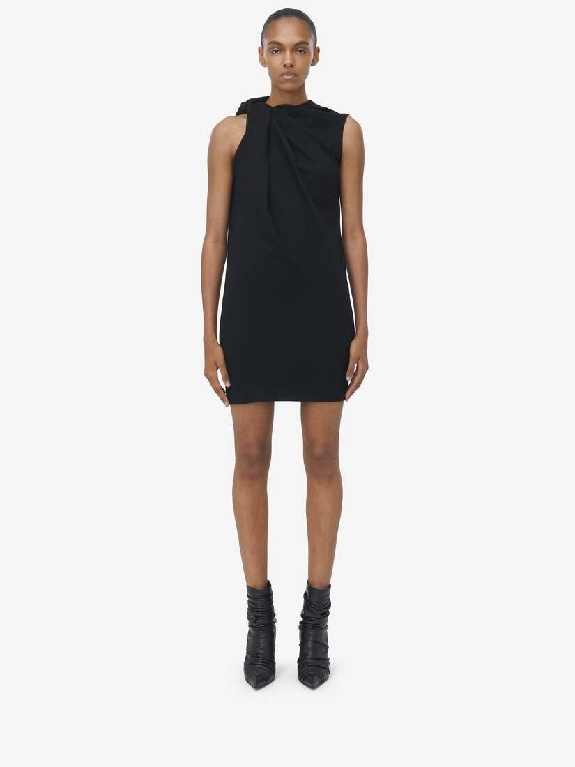 Alexander McQueen o1srvl11e0226 Knot Detail Mini Dress In Black Size L / US 10 / IT 46 - 2 Thumbnail