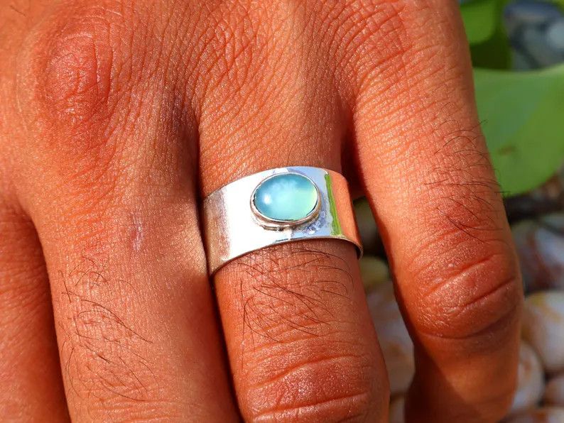 Handmade Chalcedony Ring, Handmade 925 Silver Band, March Birthstone Size ONE SIZE - 8 Thumbnail