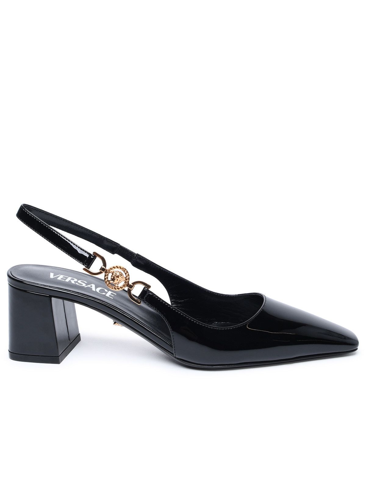image of Versace Black Patent Leather Sling Back Shoes, Women's (Size 8)