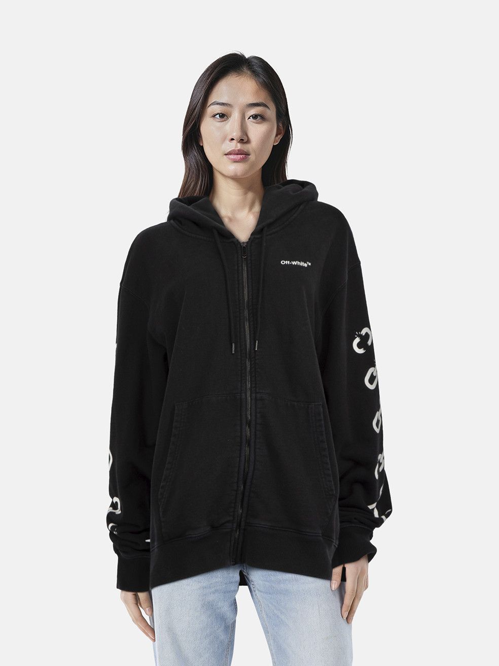 Off-White Black Chain Logo Zip Up Hoodie Size XL / US 12-14 / IT 48-50 - 1 Thumbnail