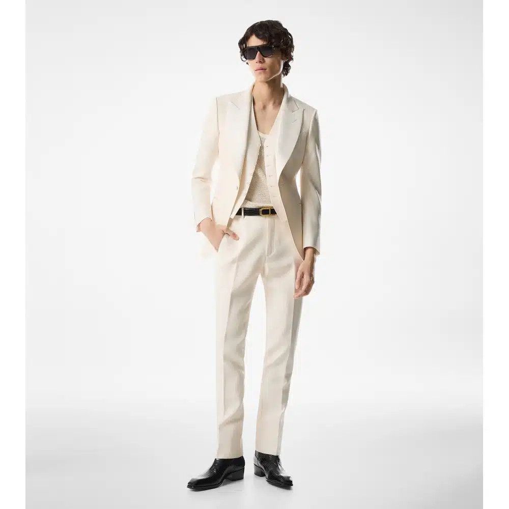 Tom Ford o1loc1c0226 WFPR01 Wool Silk Waistcoat in White Size US L / EU 52-54 / 3 - 3 Thumbnail