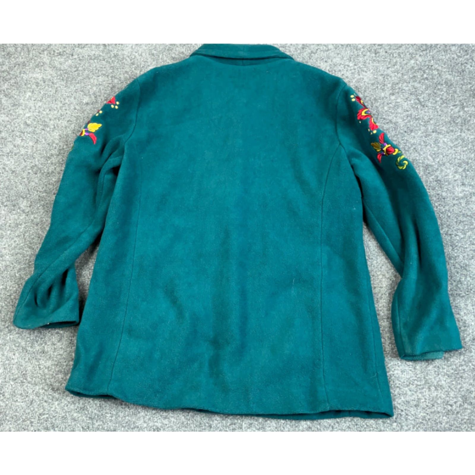 Bob Mackie Bob Mackie Jacket Medium Dark Green Embroidered Flower Fleece Snap Women's Size M / US 6-8 / IT 42-44 - 2 Thumbnail
