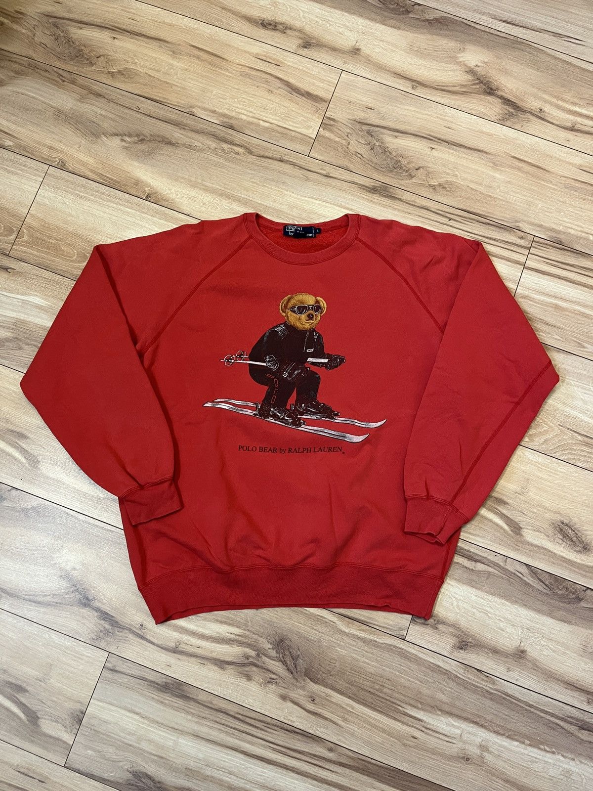 image of Polo Ralph Laurent Ski Polo Bear Crewneck Sweatshirt in Red, Men's (Size Large)
