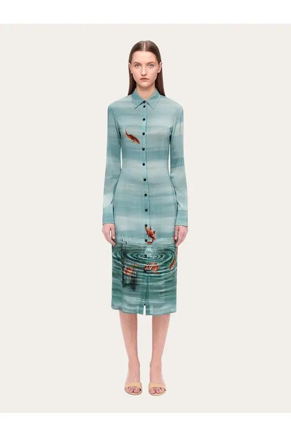 Salvatore Ferragamo o1y0326 Midi Dress in Multicolor Size M / US 6-8 / IT 42-44 - 2 Thumbnail