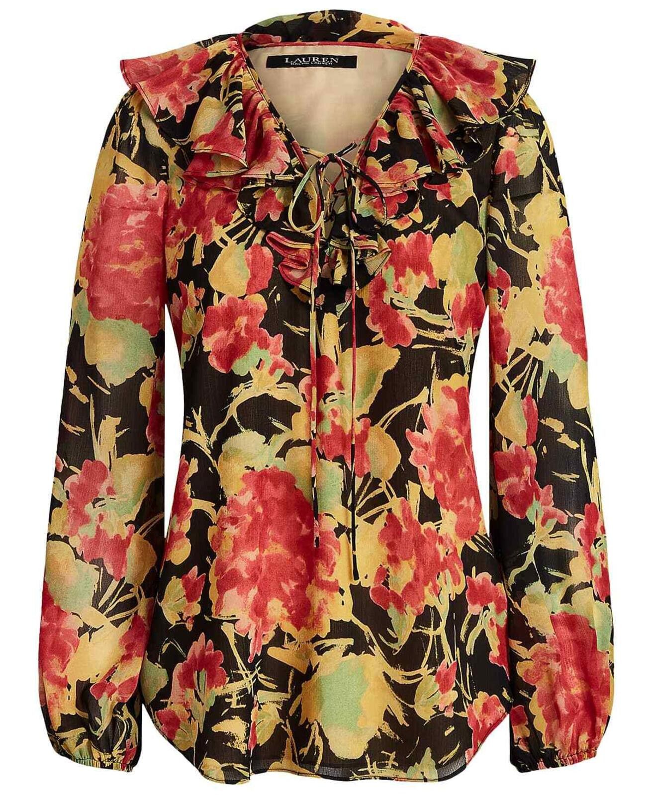 Lauren Ralph Lauren Lauren Ralph Lauren Black Floral Crinkle Georgette Blouse S Size S / US 4 / IT 40 - 5 Thumbnail