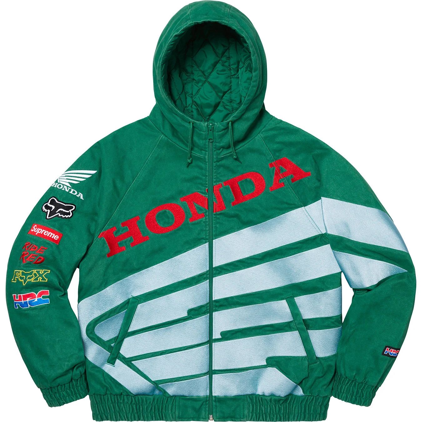 image of Supreme Honda Fox Racing Puffy Zip Up Jacket Dark Green, Men's (Size XL)