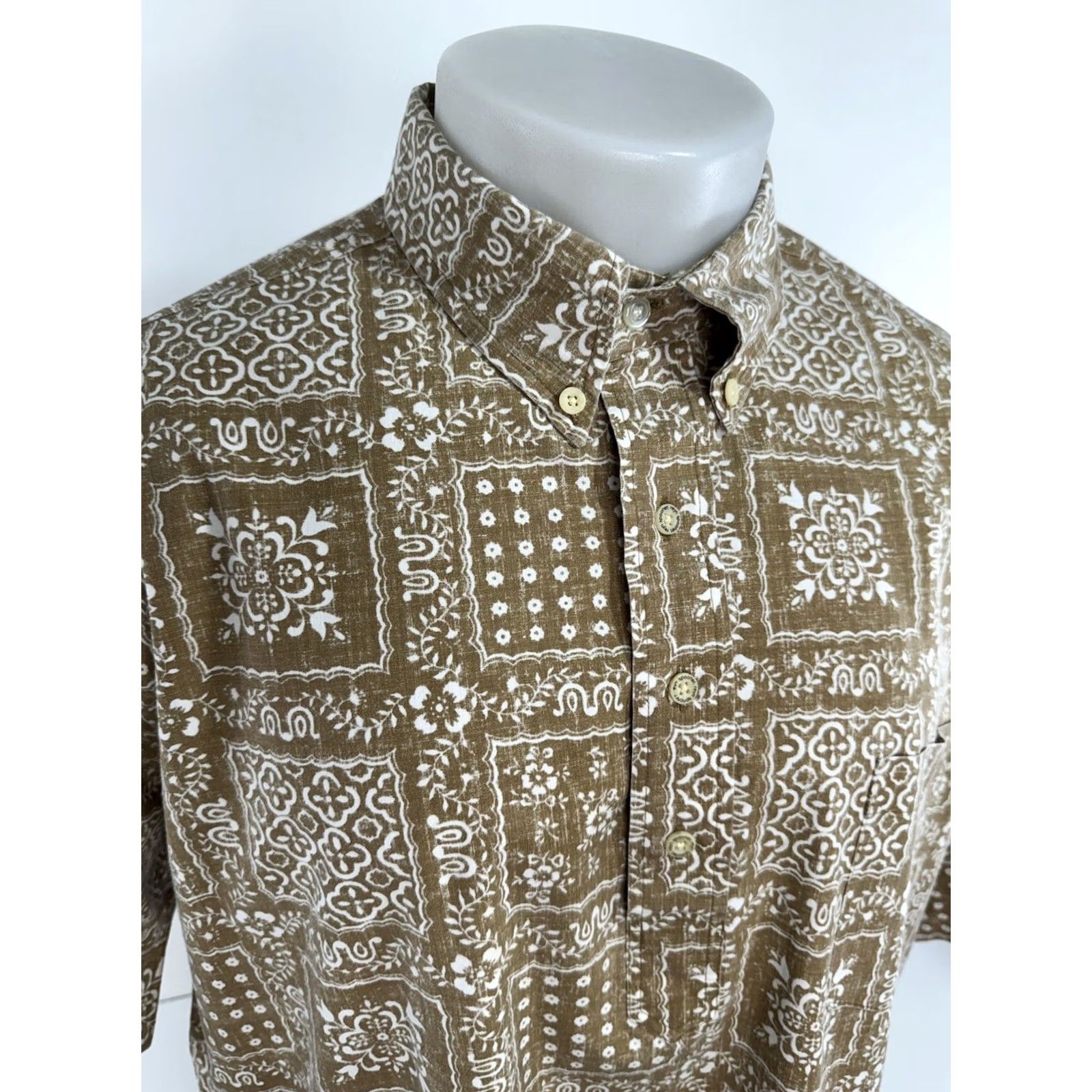 Reyn Spooner Reyn Spooner REVERSE PRINT Hawaiian Aloha Shirt - XL - Olive Brown / White Size US XL / EU 56 / 4 - 2 Thumbnail