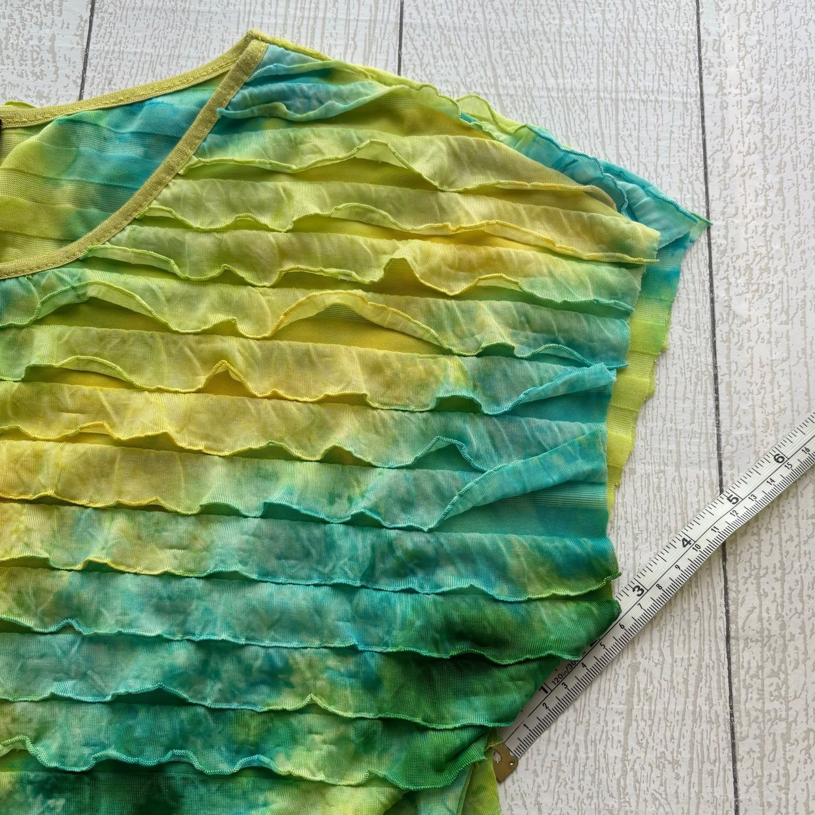 Other Elementz Tie Dye Ruffle Layer Shirt Blue Yellow Green Size L / US 10 / IT 46 - 5 Thumbnail
