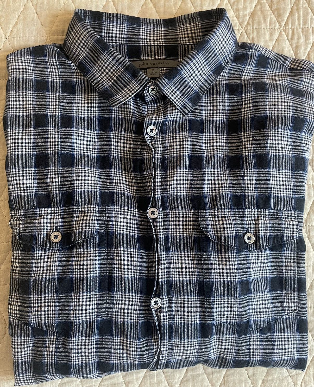 John Varvatos Featherweight Check Print Shirt Size US L / EU 52-54 / 3 - 1 Thumbnail