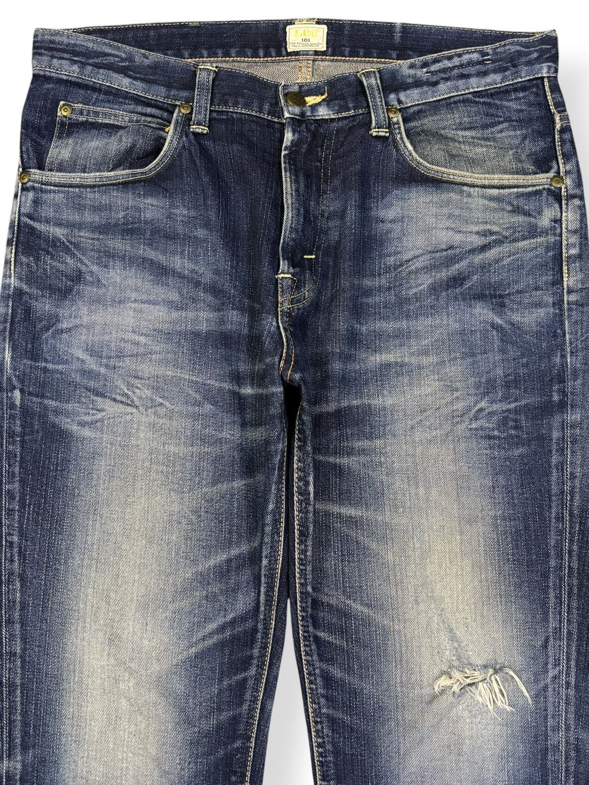 Lee × Number (N)ine Vintage Lee 1O1 Whiskers Wash Slim Straight Distressed Jeans Size US 32 / EU 48 - 3 Thumbnail