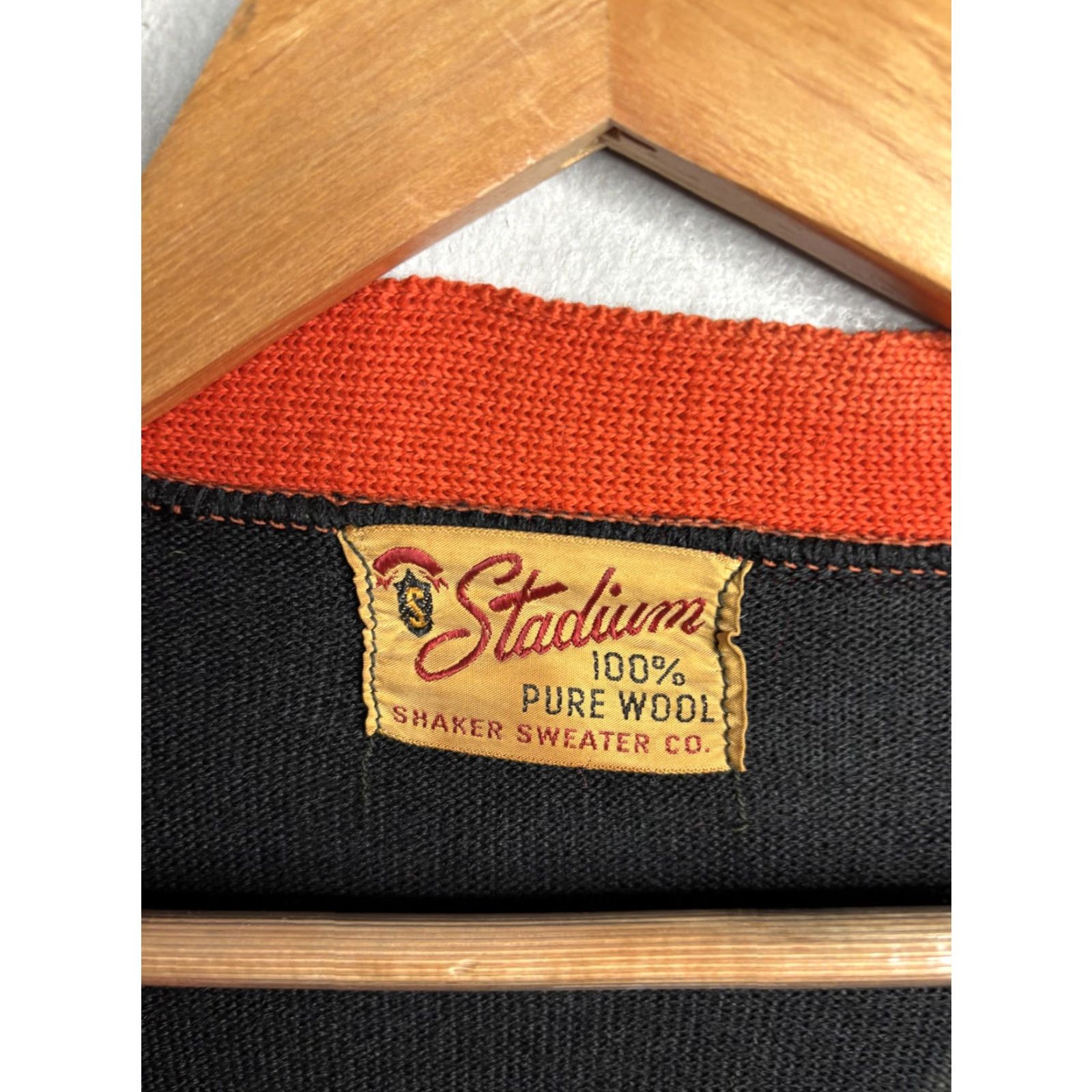 Vintage VINTAGE Stadium Mens Cardigan Sweater 3XS Black Wool Letterman Varsity E Striped Knit V-Neck Pockets Size US XXS / EU 40 - 3 Thumbnail
