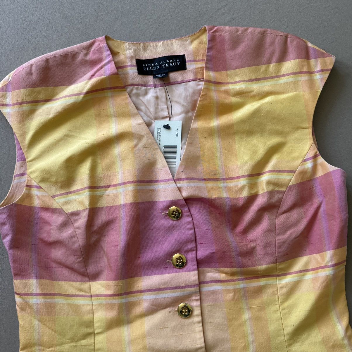Ellen Tracy Retro Vintage LINDA ALLARD ELLEN TRACY Silk Plaid Vest Size XL / US 12-14 / IT 48-50 - 3 Thumbnail