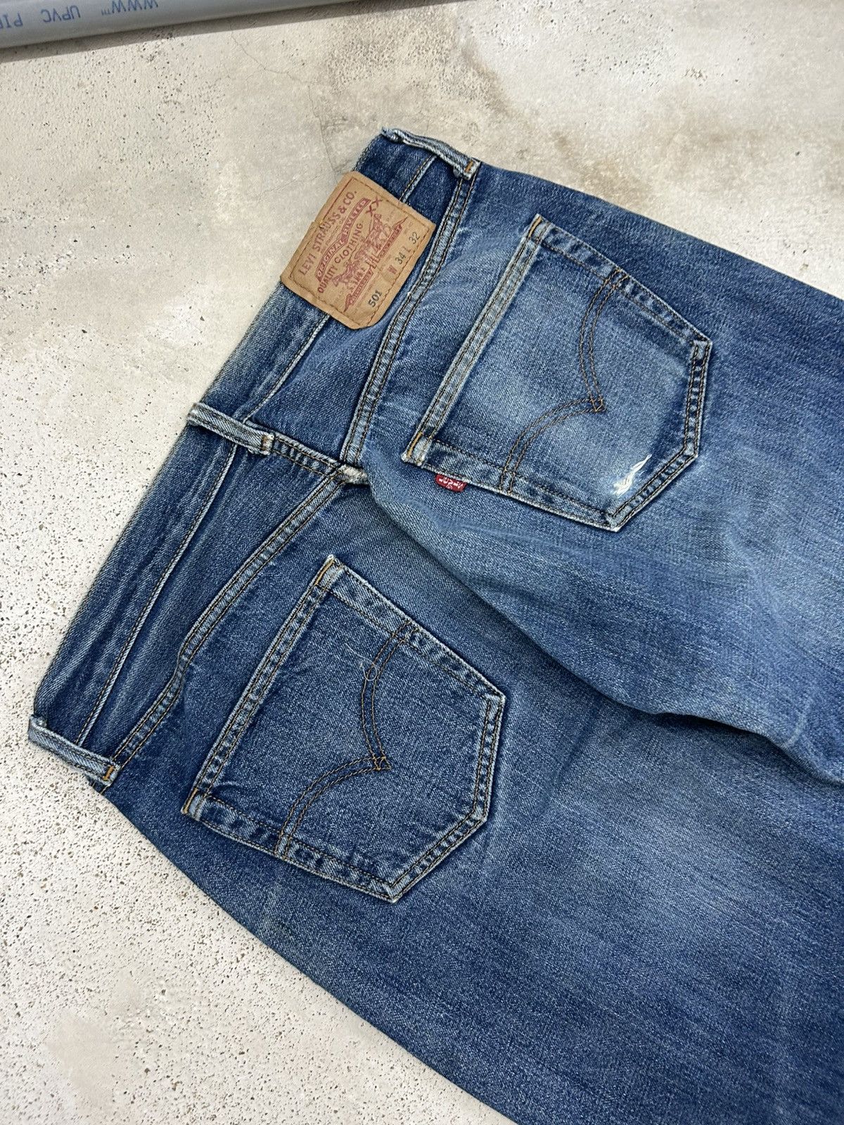 Levi's Levis 501 Jeans Distressed Shashiko Button Fly Size US 32 / EU 48 - 8 Thumbnail