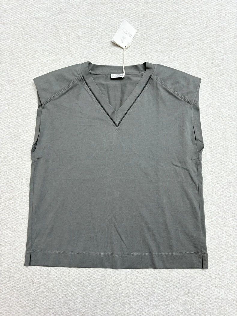 Brunello Cucinelli Brunello Cucinelli Gray V-Neck Tank - dmc Size M / US 6-8 / IT 42-44 - 1 Thumbnail