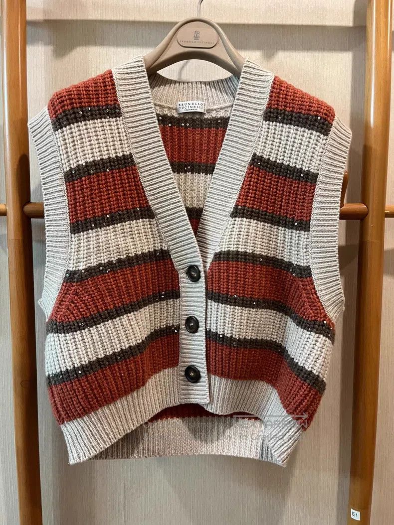 Brunello Cucinelli Brunello Cucinelli Sequined stripe cashmere and mohair ves Size M / US 6-8 / IT 42-44 - 2 Thumbnail