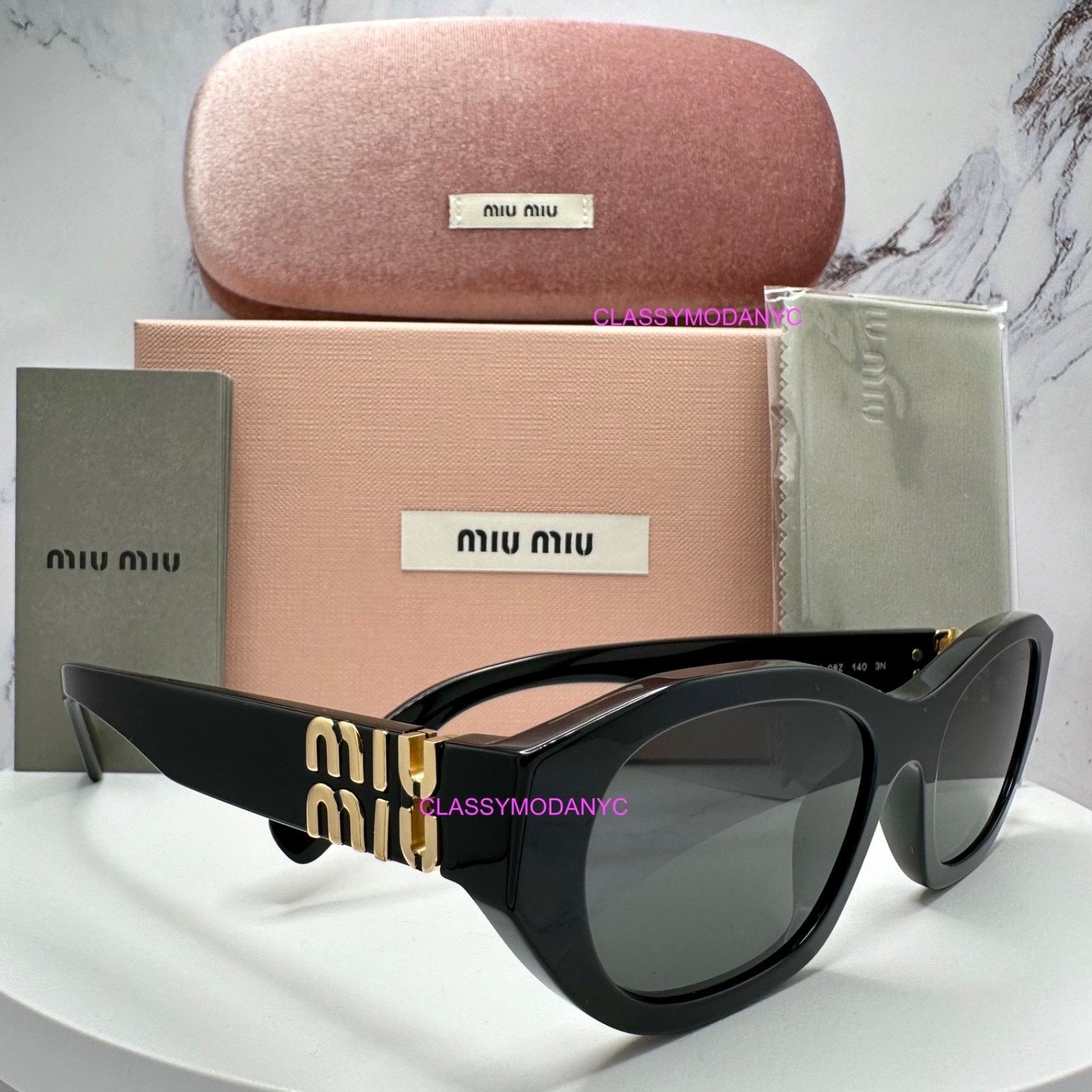 Miu Miu MIU MIU Sunglasses Black Gold Rectangle Cat Eye Authentic Size ONE SIZE - 9 Thumbnail