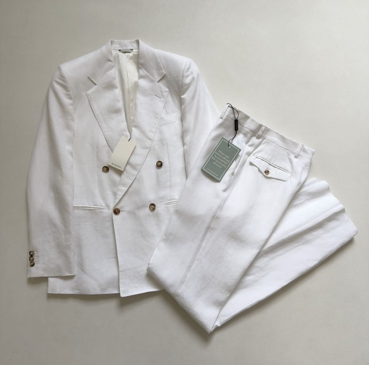 White Linen Double Breasted Suit